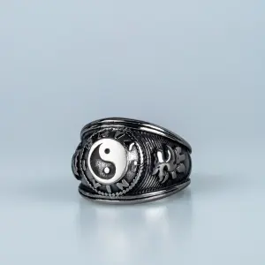 Toptan Yin Yang Gotik Çelik Erkek Yüzük Size 18