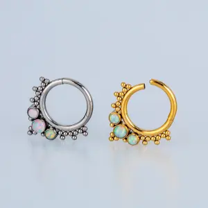 Piercing Titanyum Segment Halka Opal Taşlı Sarı 8mm