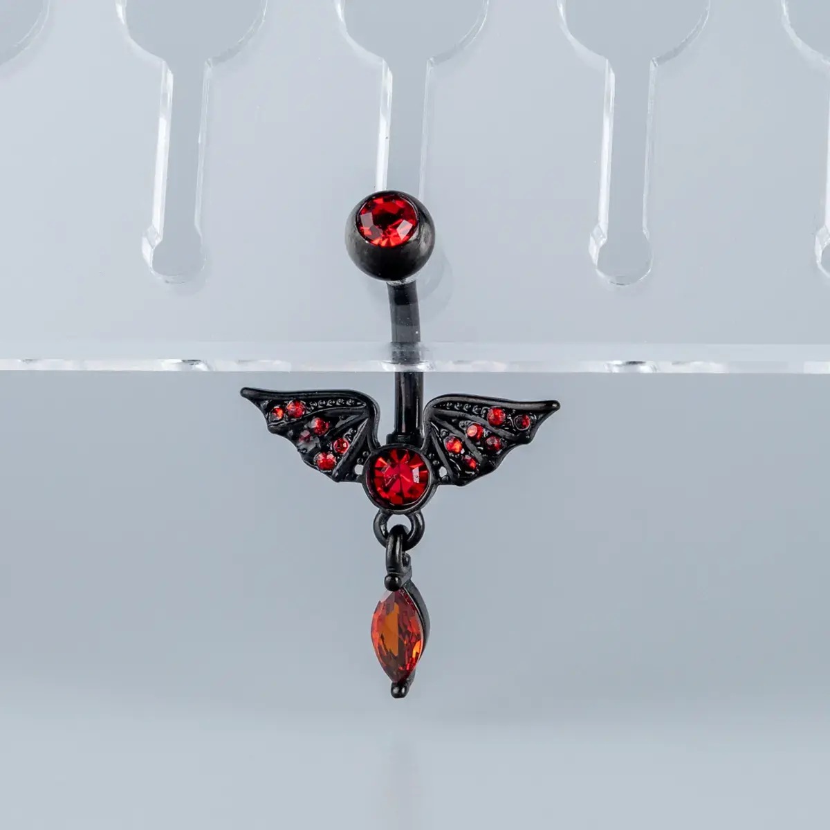 Toptan Piercing 316L Cerrahi Çelik Gotik Kırmızı Taşlı Siyah Yarasa Göbek Vos Etnik Takı