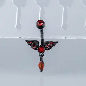 Toptan Piercing 316L Cerrahi Çelik Gotik Kırmızı Taşlı Siyah Yarasa Göbek Vos Etnik Takı