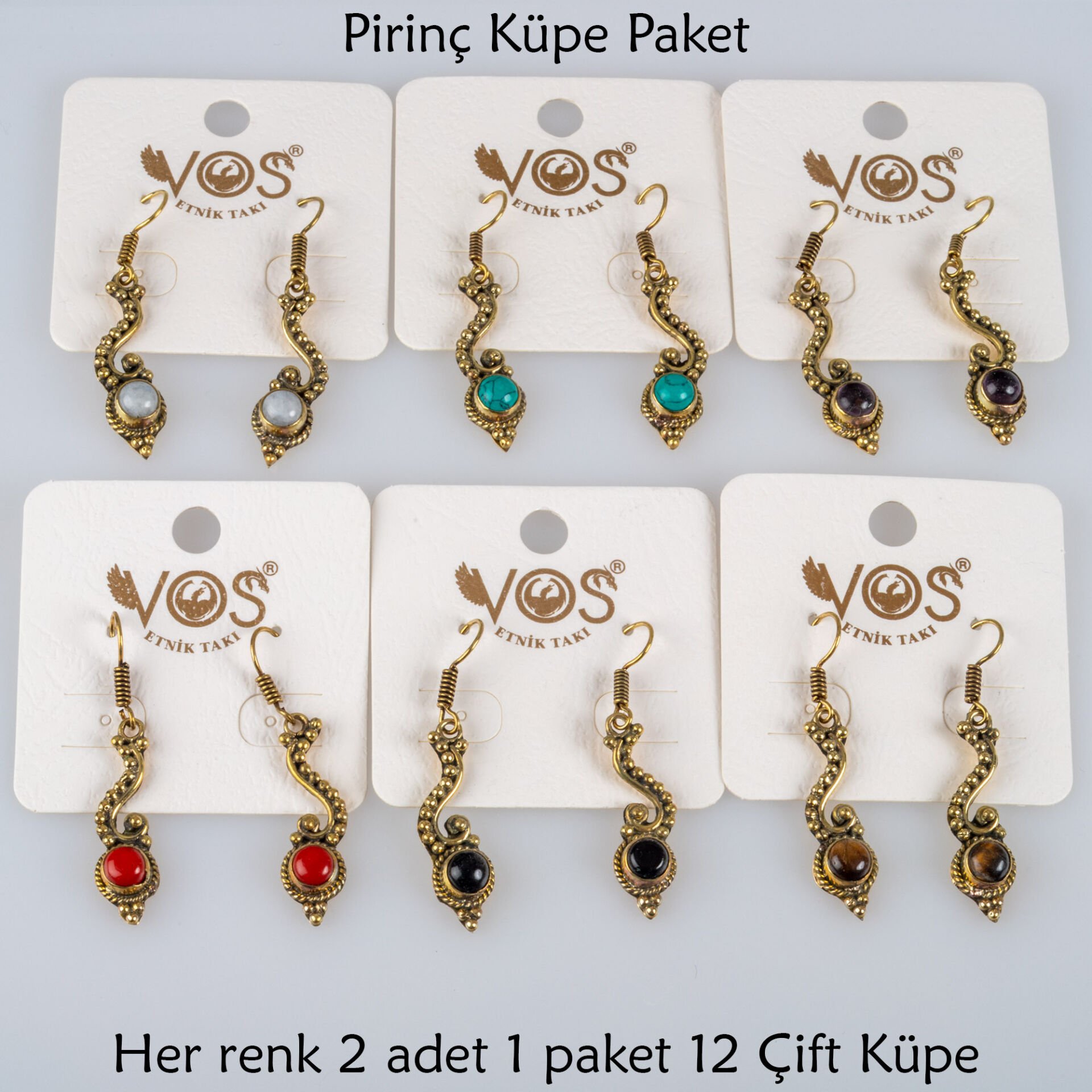 Pirinç Küpe Paket 12 Çift