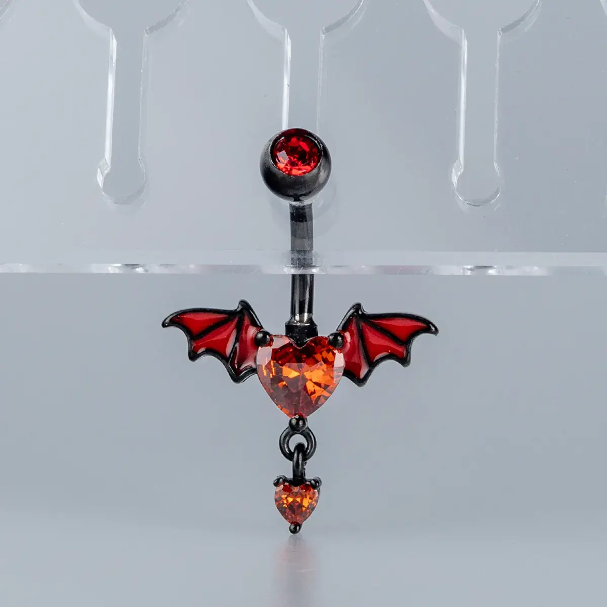 Toptan Piercing 316L Cerrahi Çelik Gotik Kırmızı Yarasa Kanatlı Kalp Göbek Vos Etnik Takı