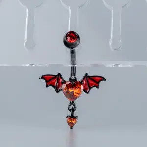 Toptan Piercing 316L Cerrahi Çelik Gotik Kırmızı Yarasa Kanatlı Kalp Göbek Vos Etnik Takı