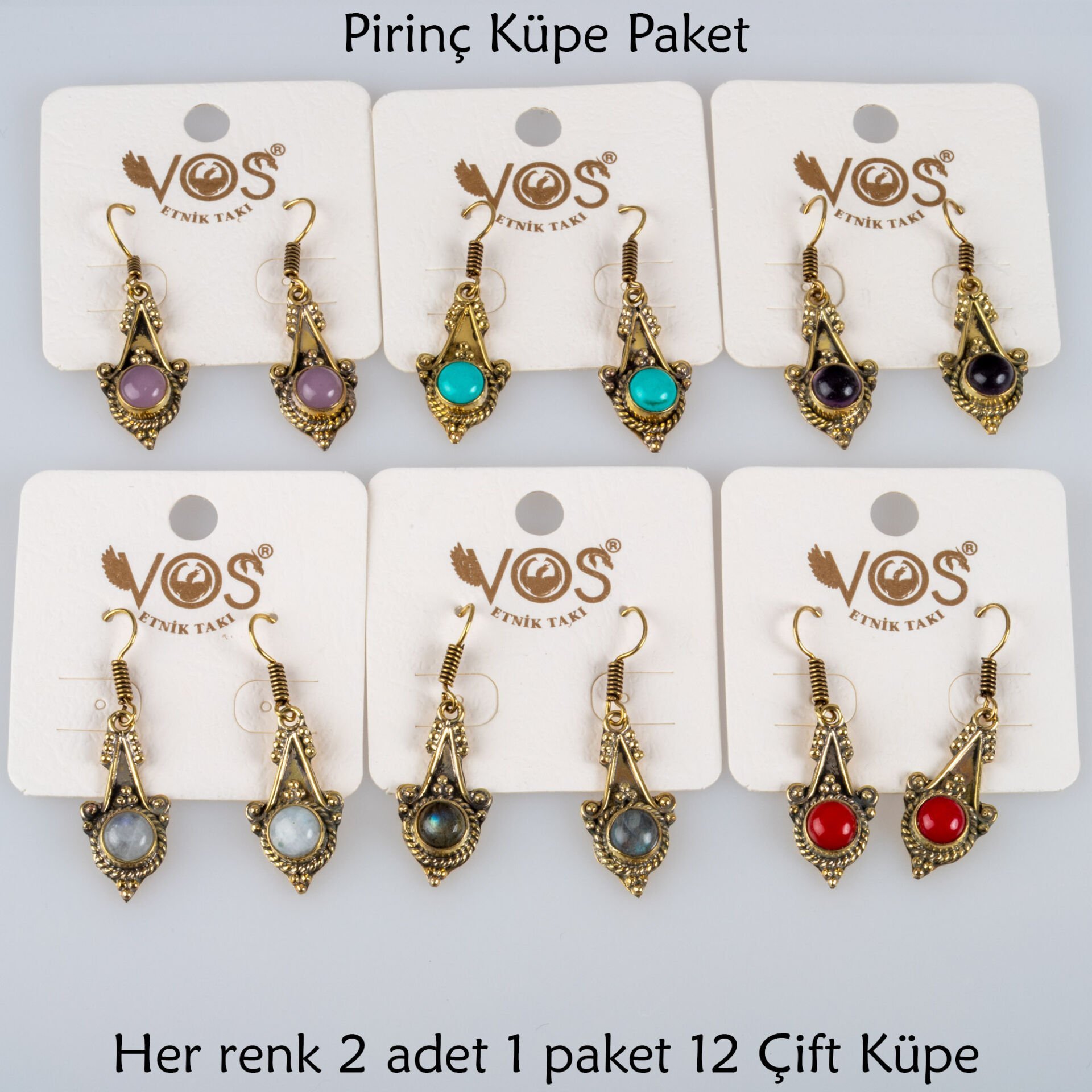 Pirinç Küpe Paket 12 Çift