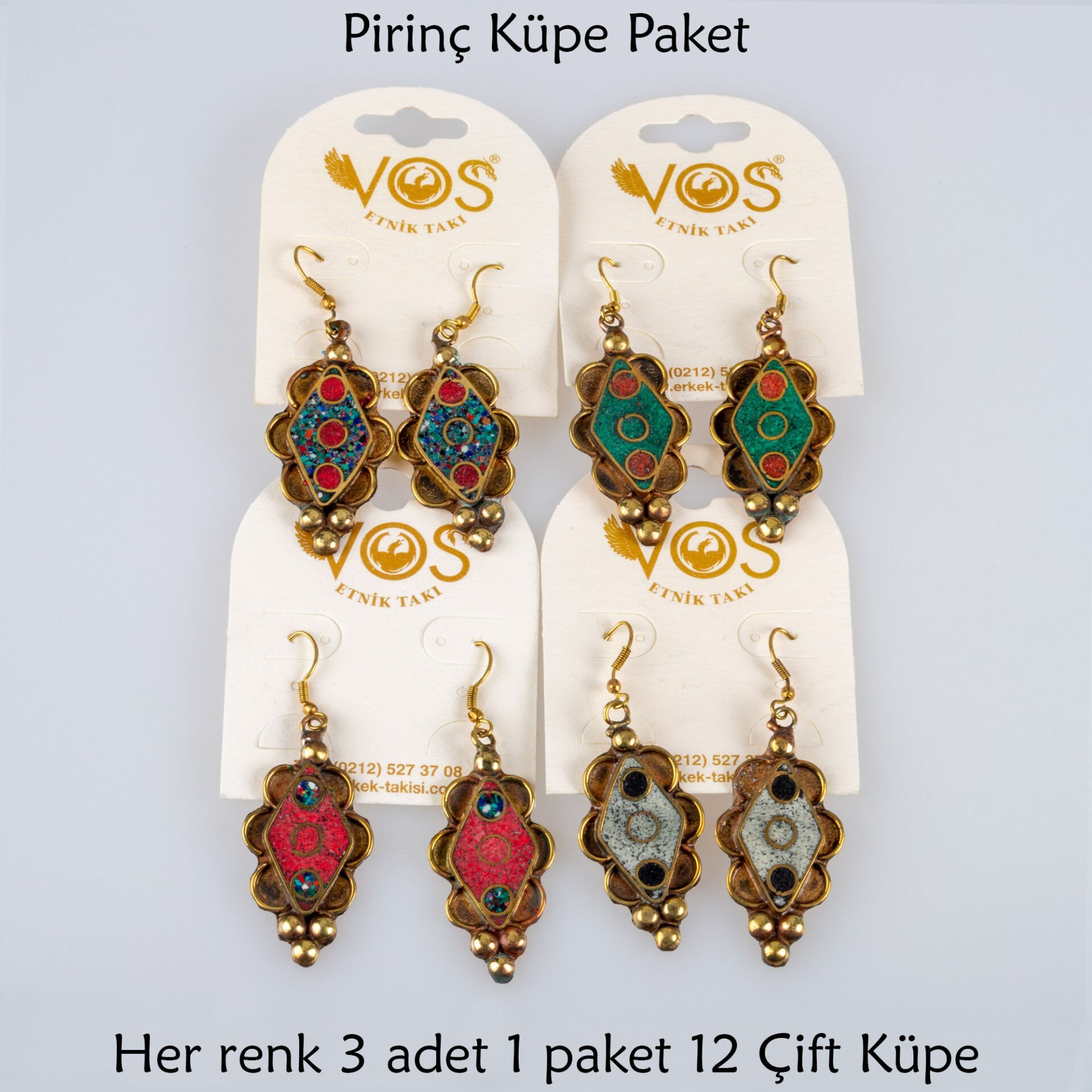 Pirinç Küpe Paket 12 Çift