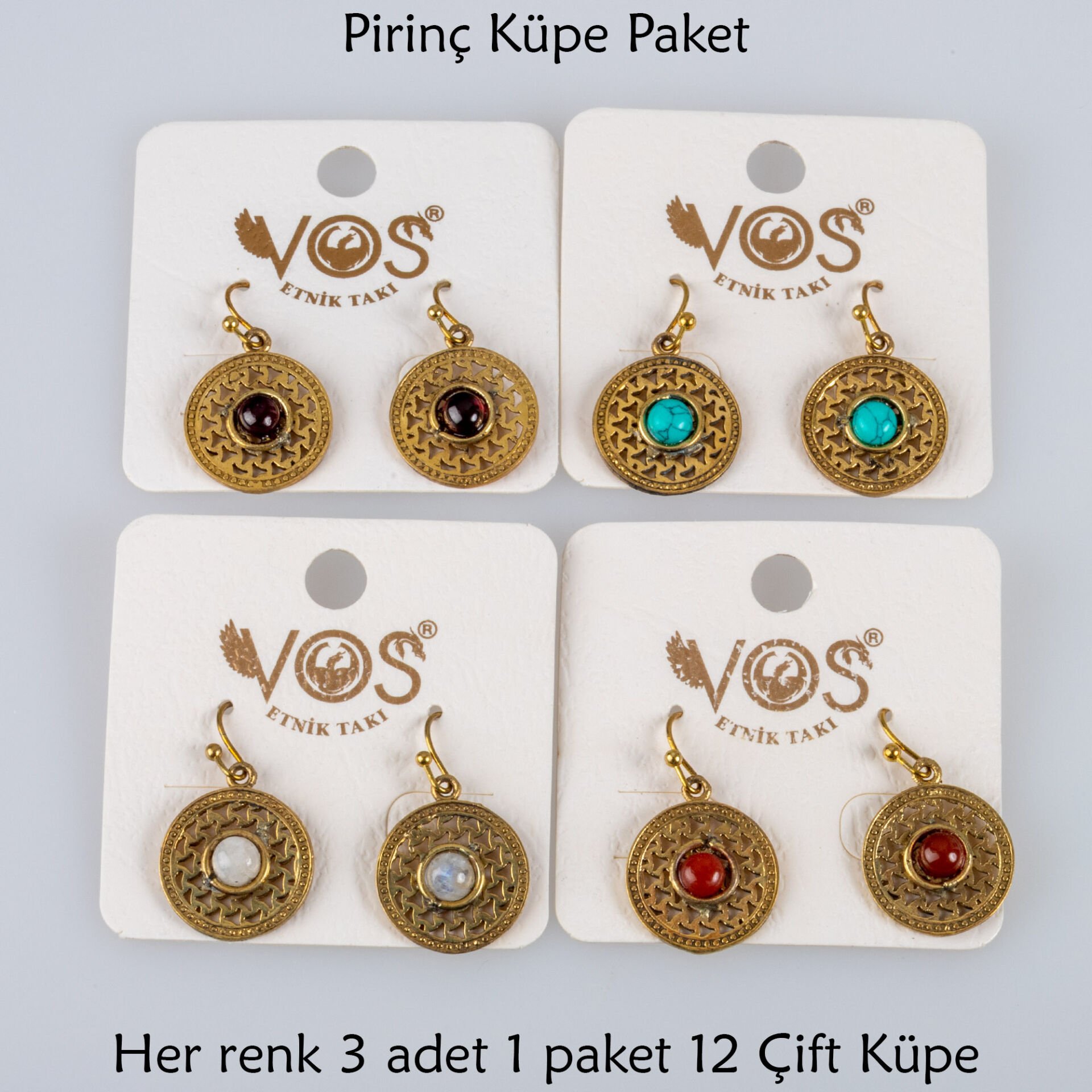 Pirinç Küpe Paket 12 Çift