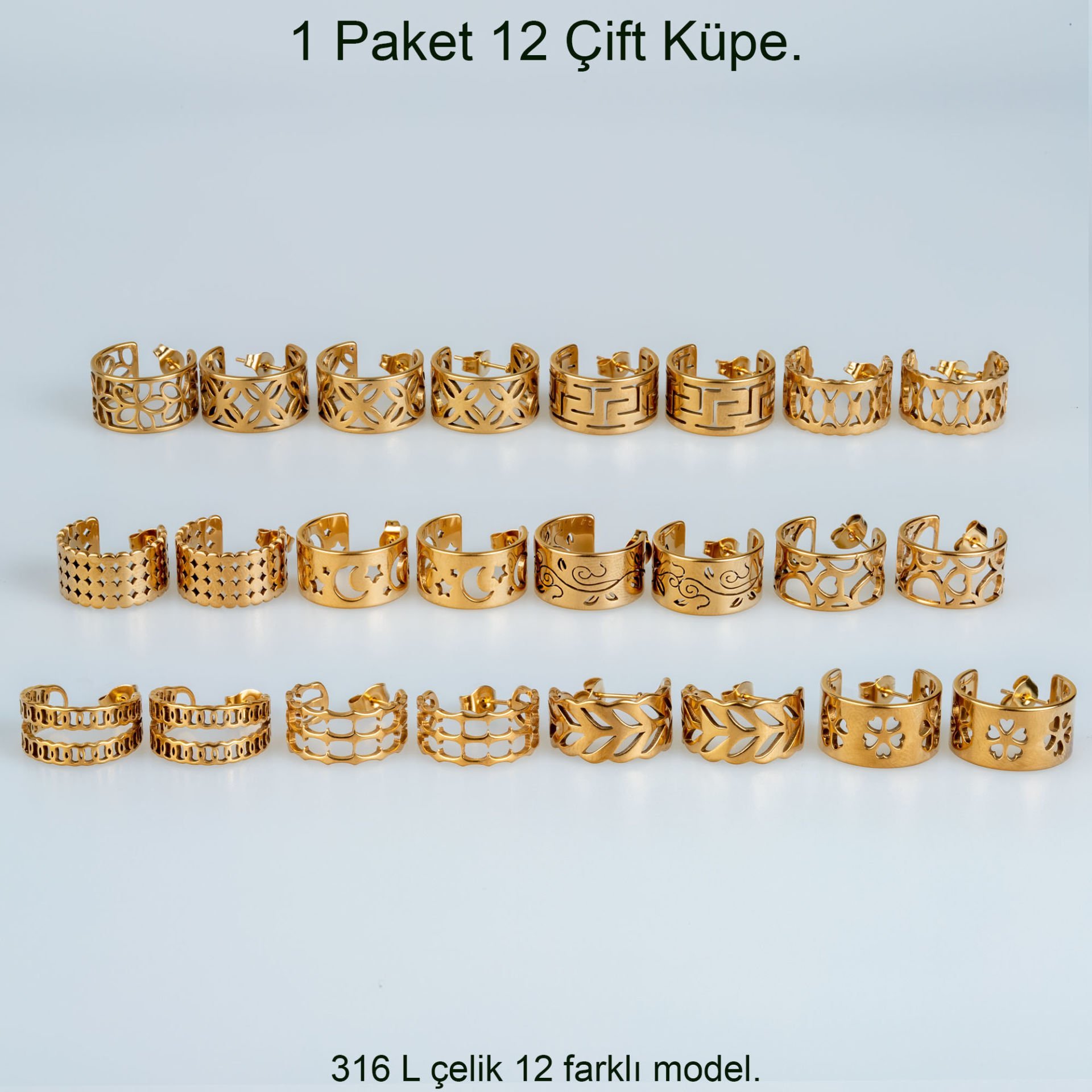 Çelik Küpe - 1  Paket 12 Çift Sarı