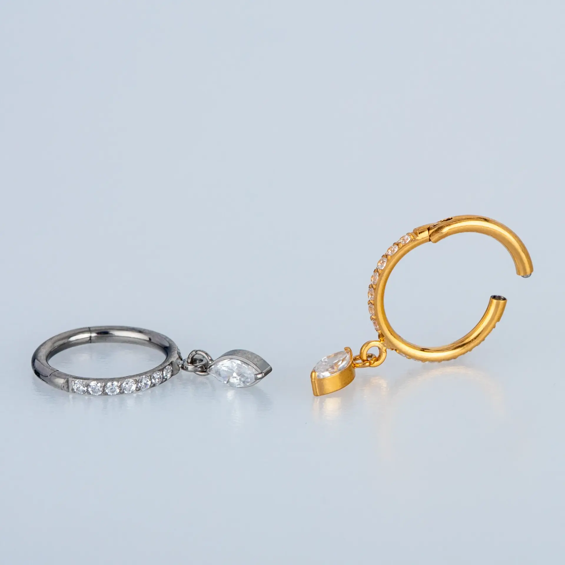 Piercing Titanyum Segment Halka Elips Taş