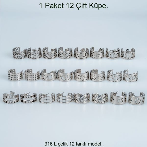 Çelik Küpe - 1  Paket 12 Çift Beyaz