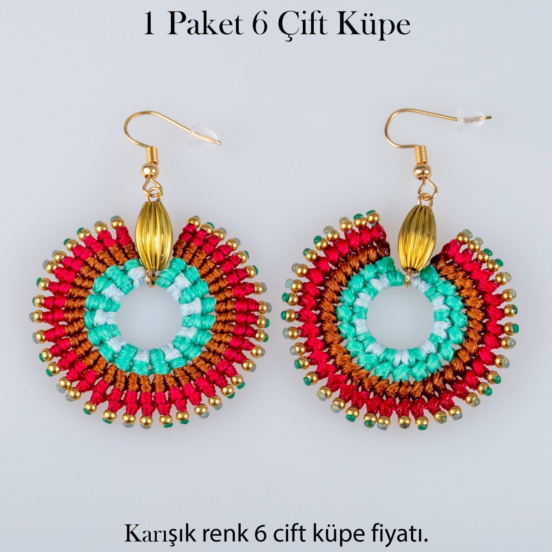 Pirinç Makrome Küpe 1 paket 6 Çift