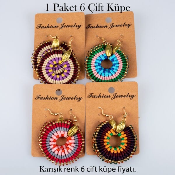 Pirinç Makrome Küpe 1 paket 6 Çift