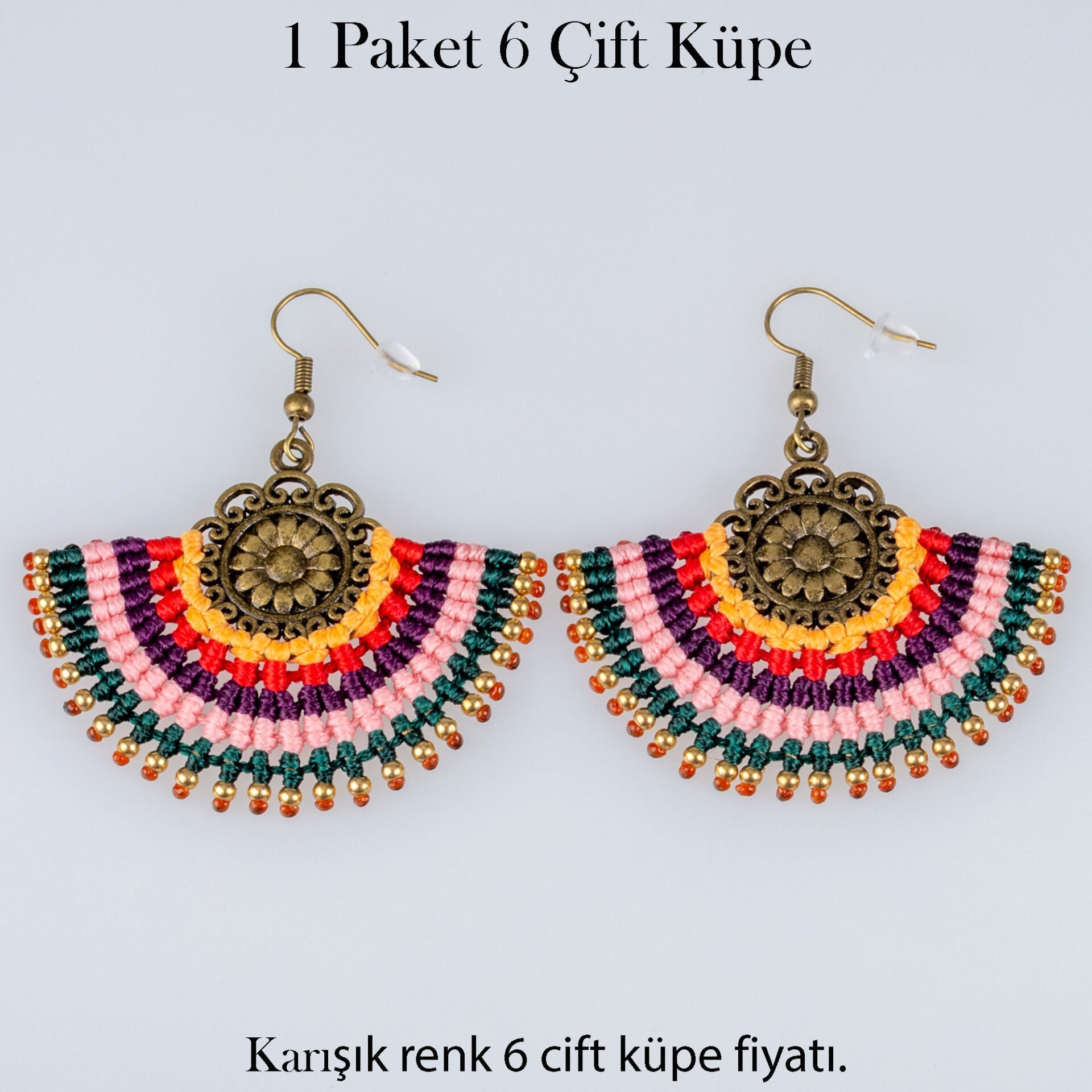 Pirinç Makrome Küpe 1 paket 6 Çift