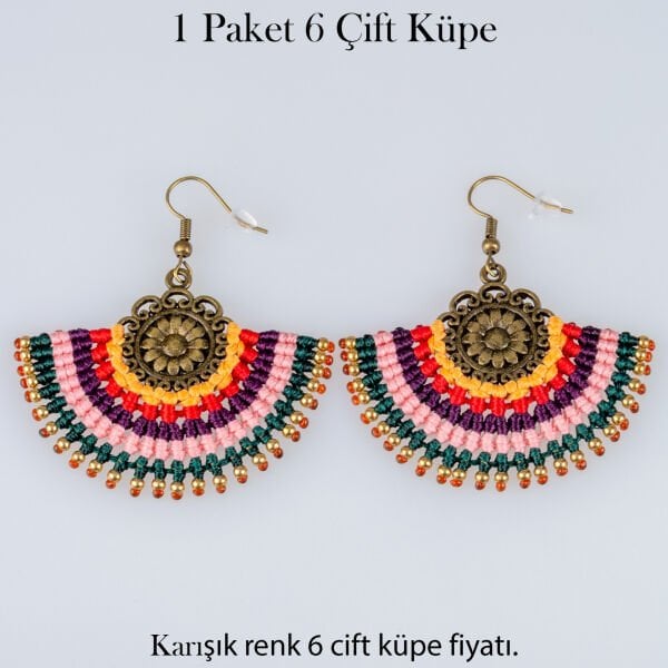 Pirinç Makrome Küpe 1 paket 6 Çift