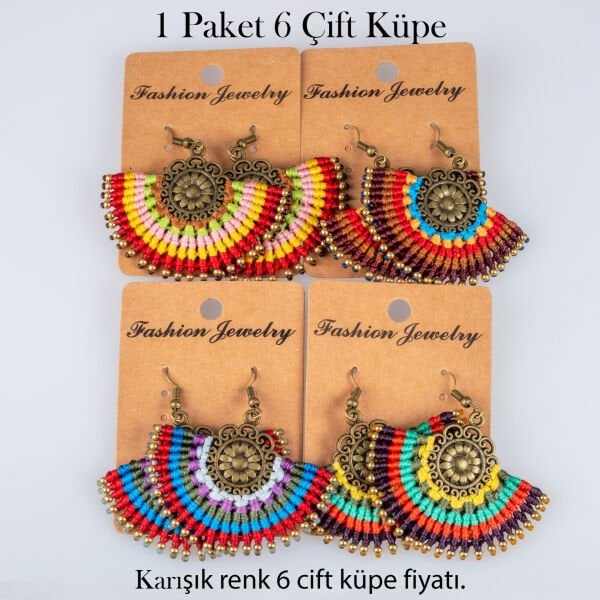 Pirinç Makrome Küpe 1 paket 6 Çift