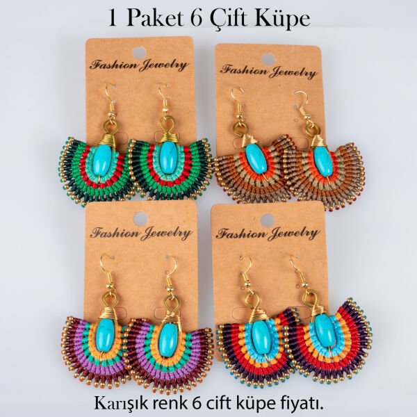 Pirinç Makrome Küpe 1 paket 6 Çift