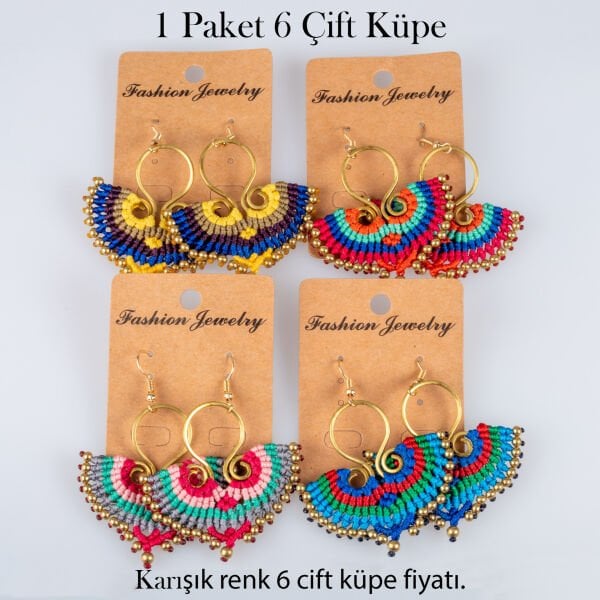 Pirinç Makrome Küpe 1 paket 6 Çift