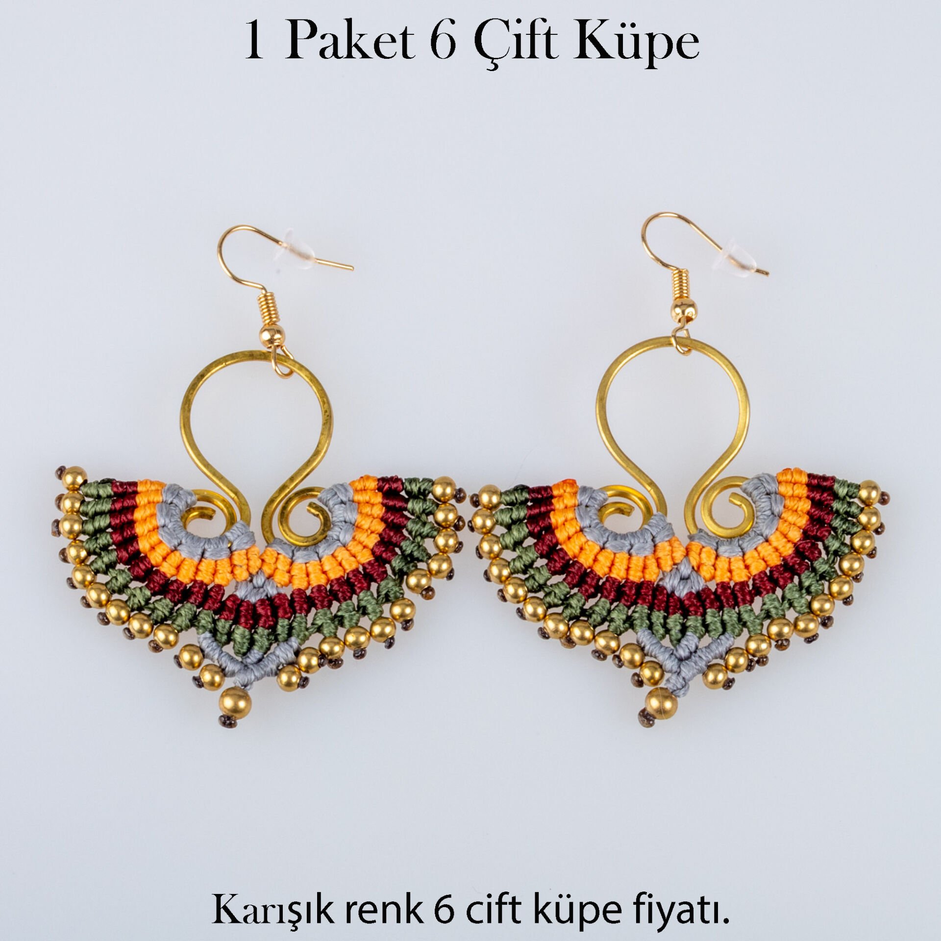 Pirinç Makrome Küpe 1 paket 6 Çift