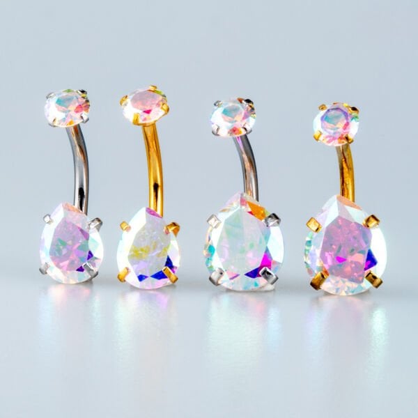 Piercing Göbek 2 Renk Seçeneği ve 2 Taş Boyu 8-10mm Damla