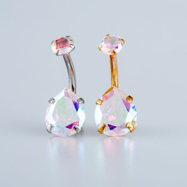 Piercing Göbek 2 Renk Seçeneği ve 2 Taş Boyu 8-10mm Damla