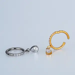 Piercing Titanyum Segment Halka Damla Taş Sarı 8mm