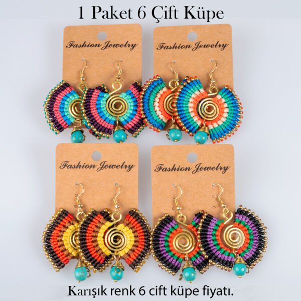 Pirinç Makrome Küpe 1 paket 6 Çift
