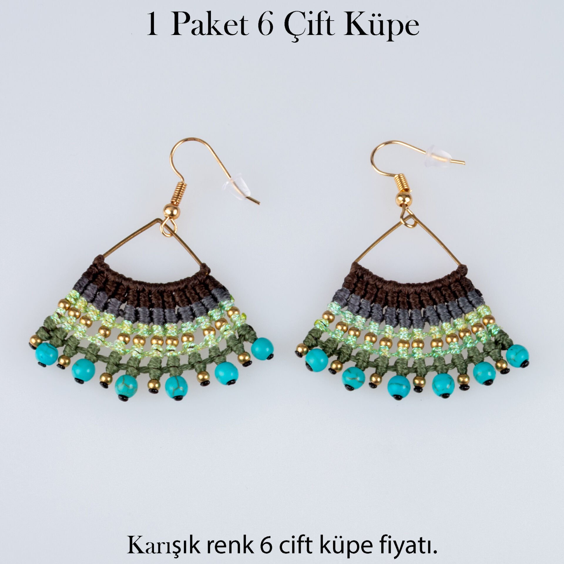 Pirinç Makrome Küpe 1 paket 6 Çift