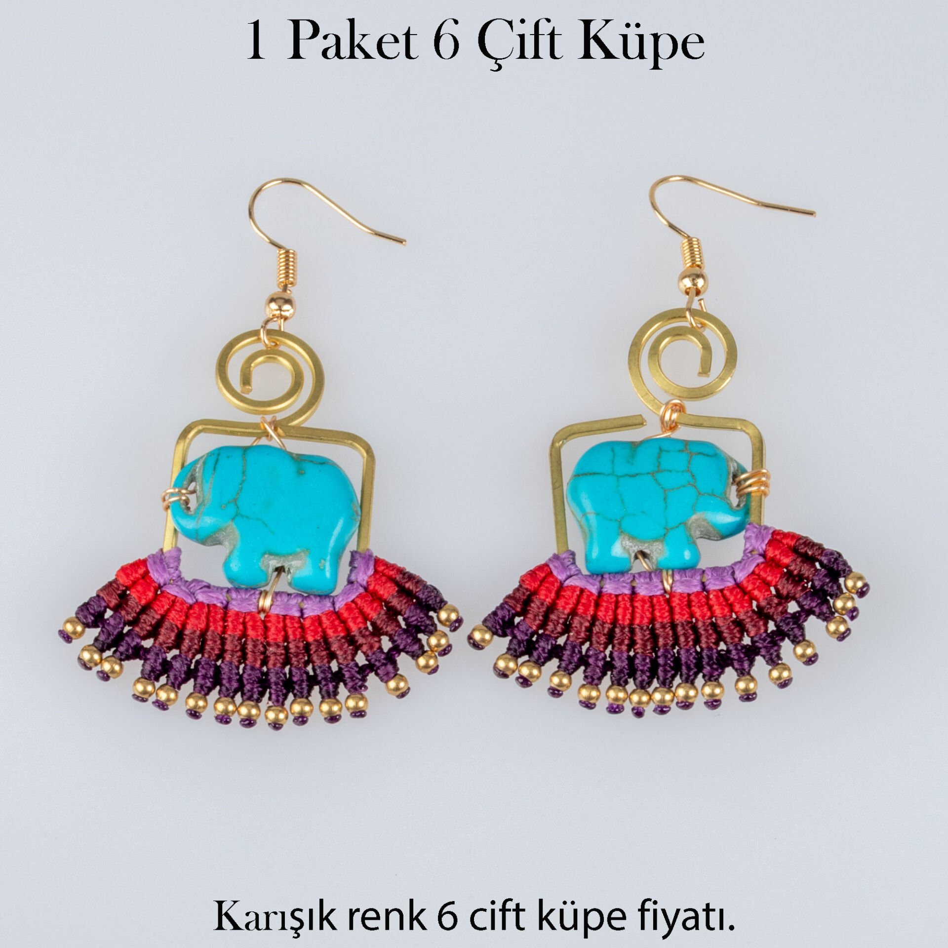 Pirinç Makrome Küpe 1 paket 6 Çift