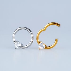 Piercing Çelik Halka Segment Kalp Taş