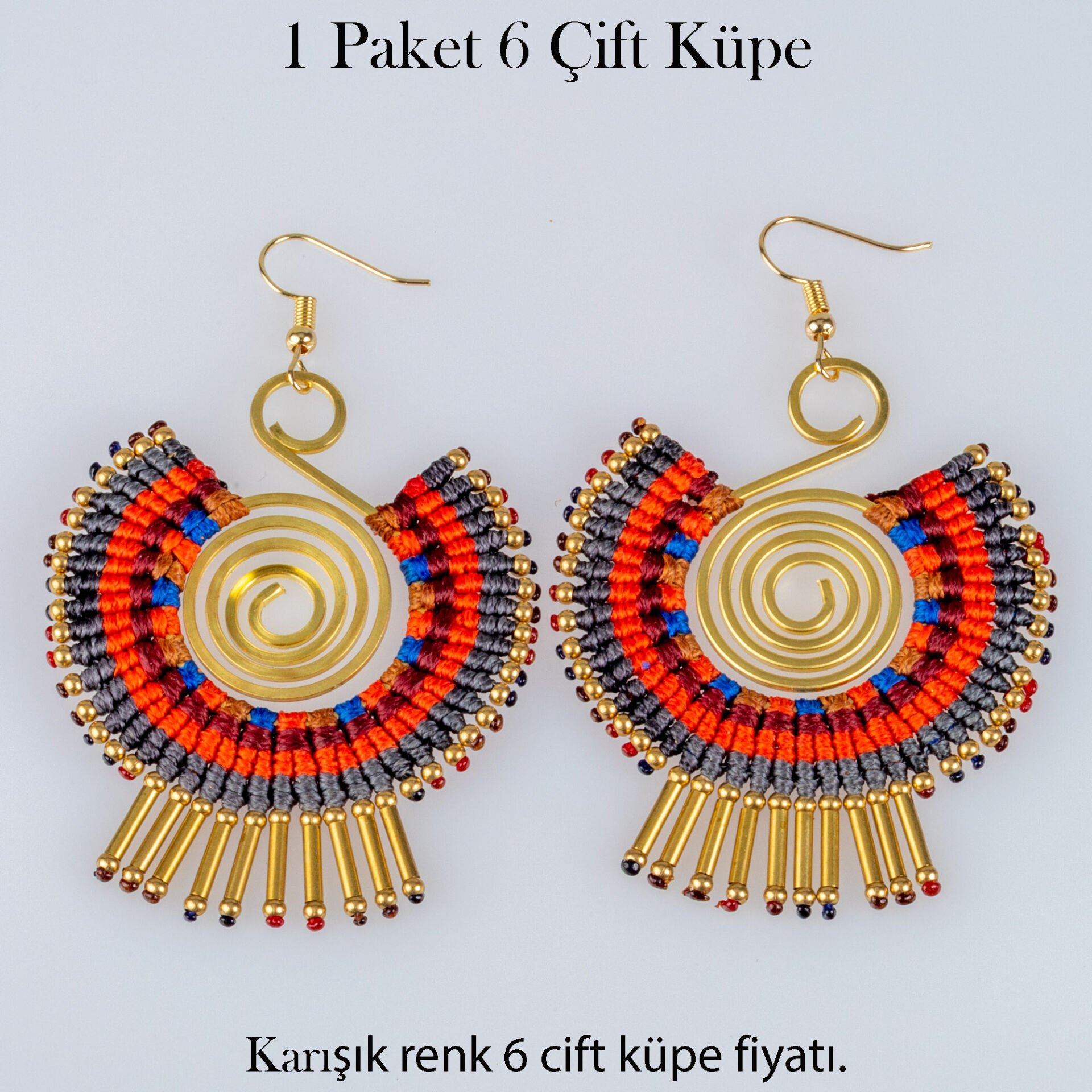 Pirinç Makrome Küpe 1 paket 6 Çift