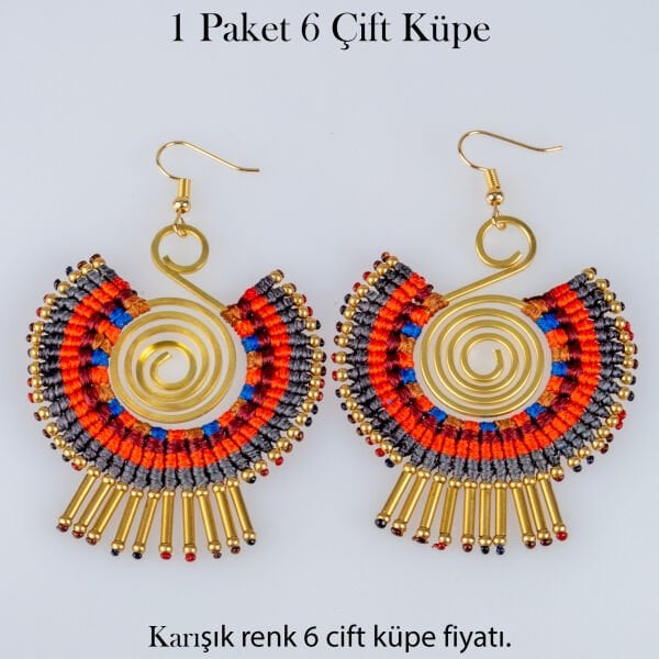 Pirinç Makrome Küpe 1 paket 6 Çift