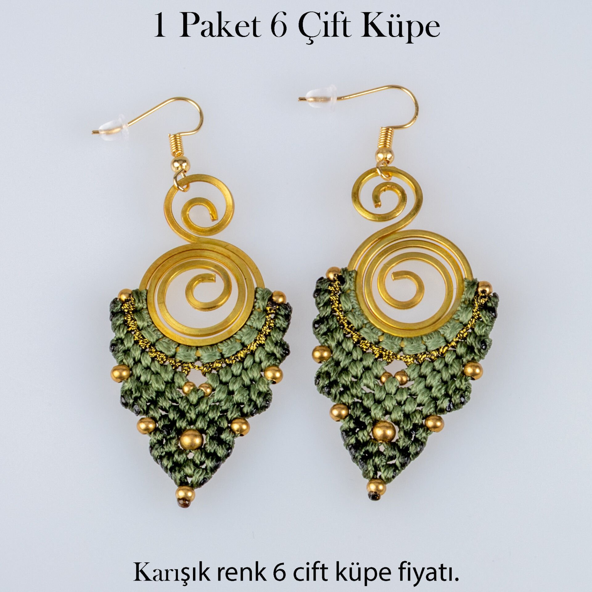 Pirinç Makrome Küpe 1 paket 6 Çift