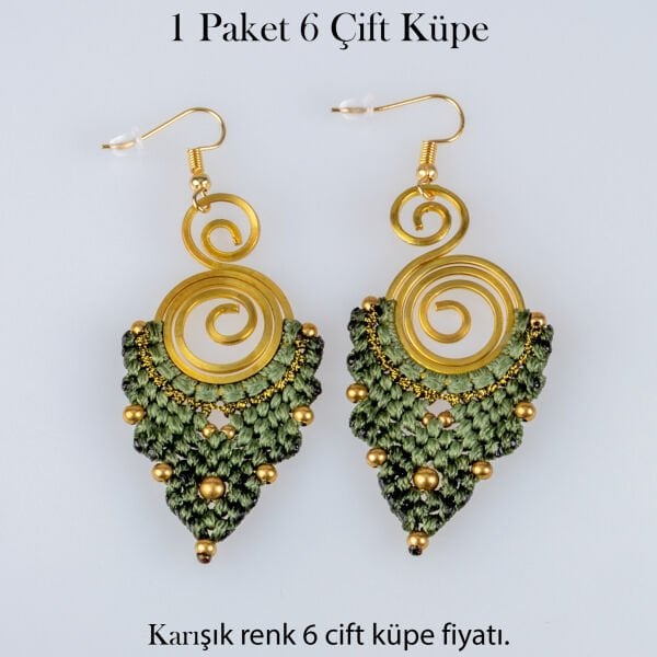 Pirinç Makrome Küpe 1 paket 6 Çift