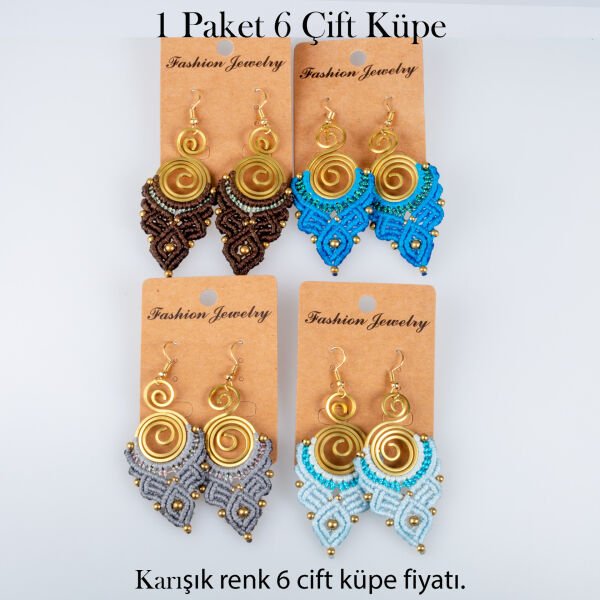 Pirinç Makrome Küpe 1 paket 6 Çift