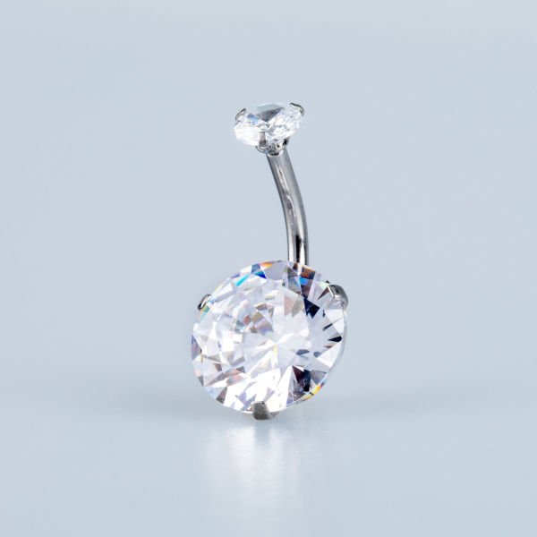Piercing Göbek 12mm Yuvarlak Taş Beyaz