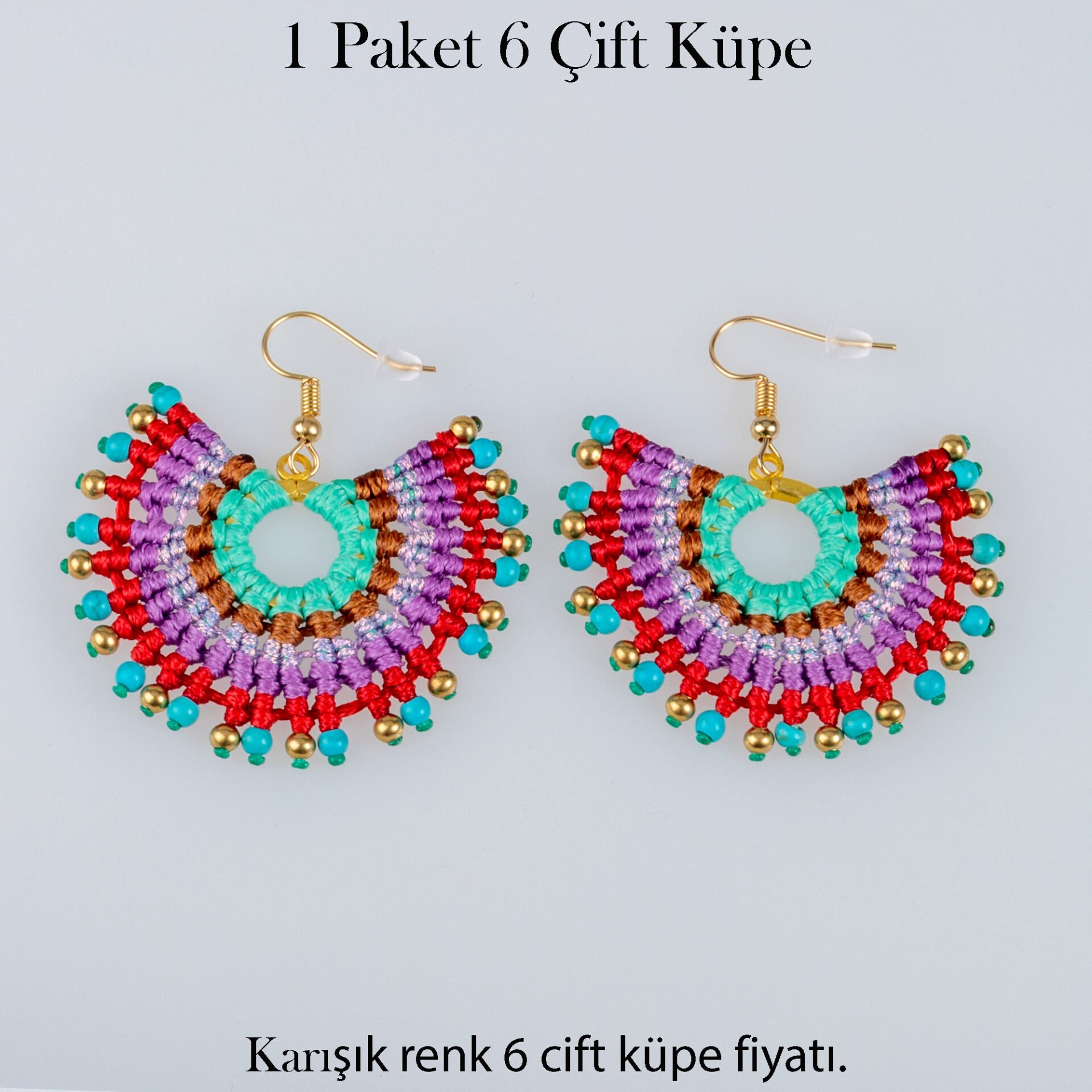Pirinç Makrome Küpe 1 paket 6 Çift