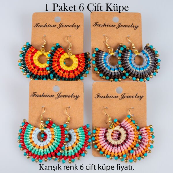 Pirinç Makrome Küpe 1 paket 6 Çift