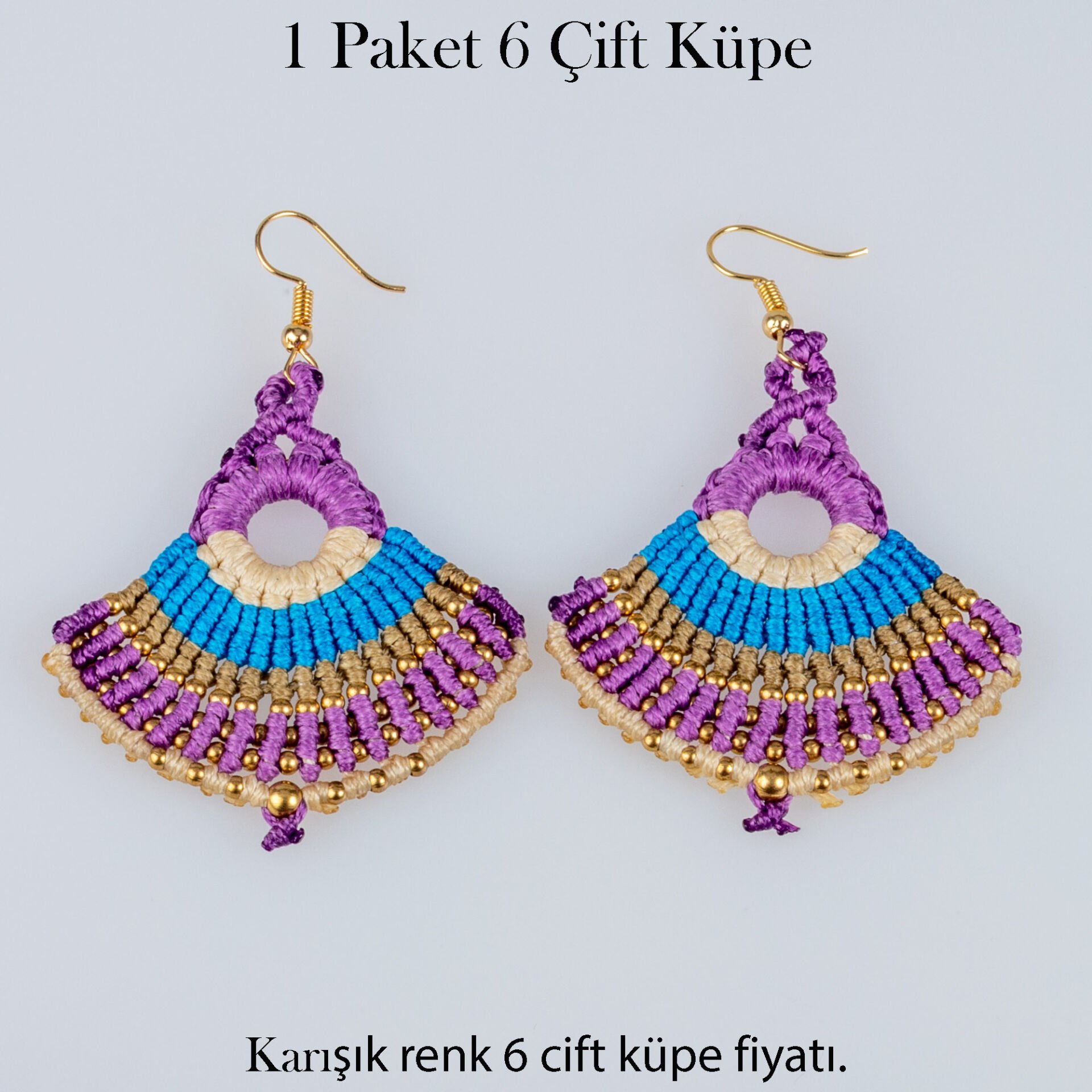 Pirinç Makrome Küpe 1 paket 6 Çift