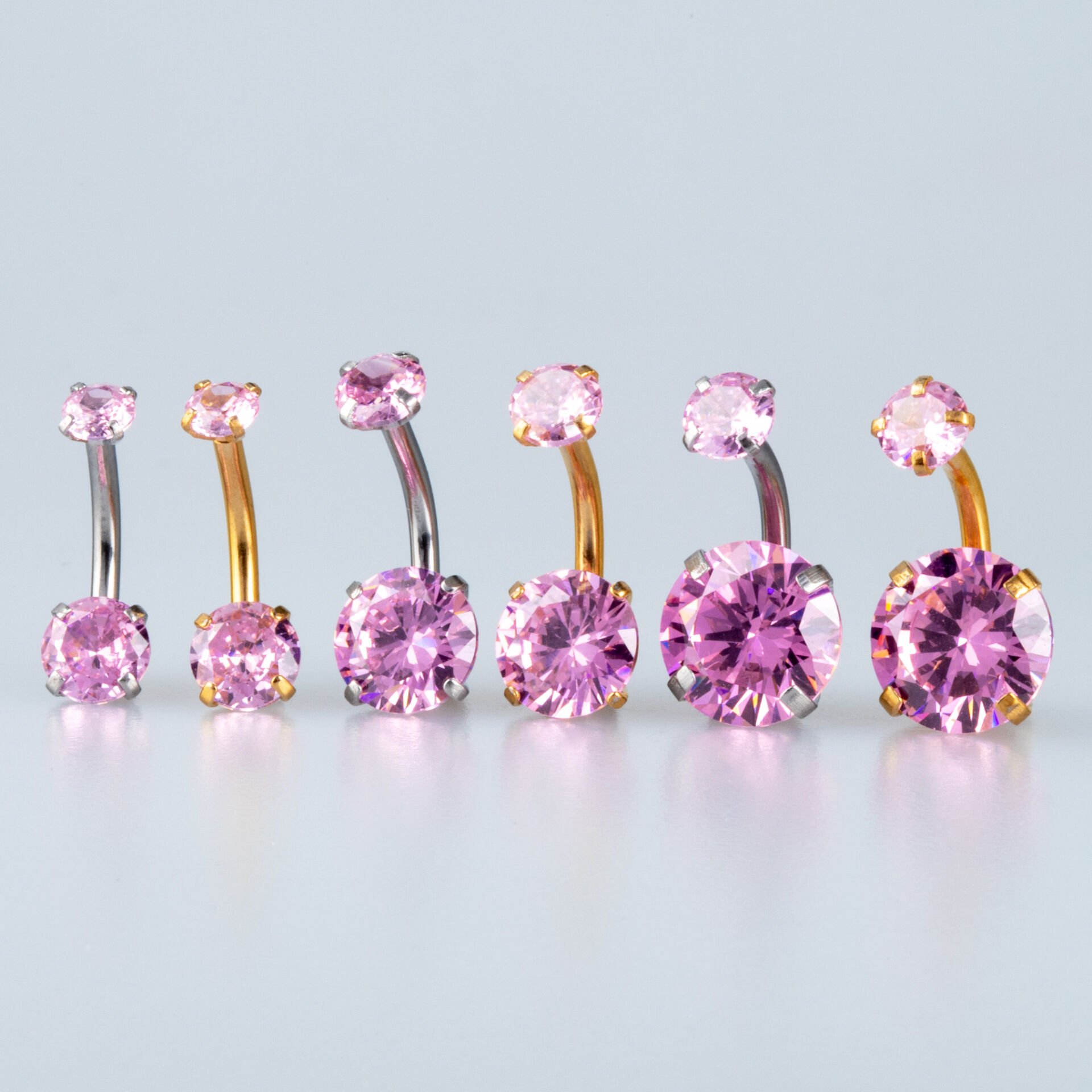 Piercing Göbek 2 Renk Seçeneği ve 3 Taş Boyu 6-8-10mm Yuvarlak