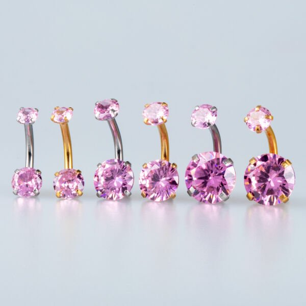 Piercing Göbek 2 Renk Seçeneği ve 3 Taş Boyu 6-8-10mm Yuvarlak