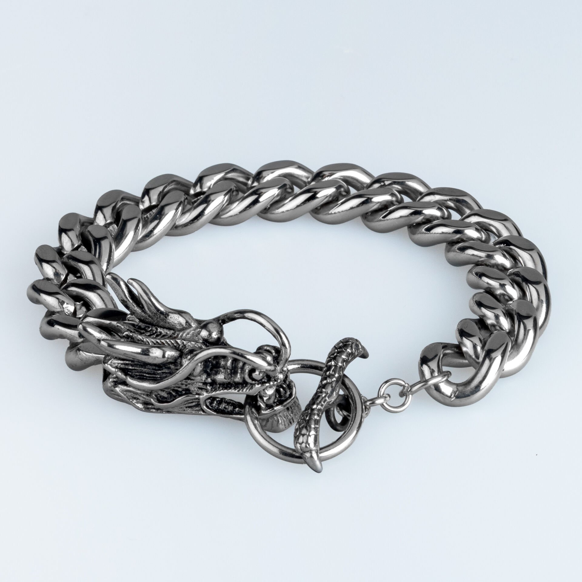 Erkek Gotik Çelik Bileklik Ejderha