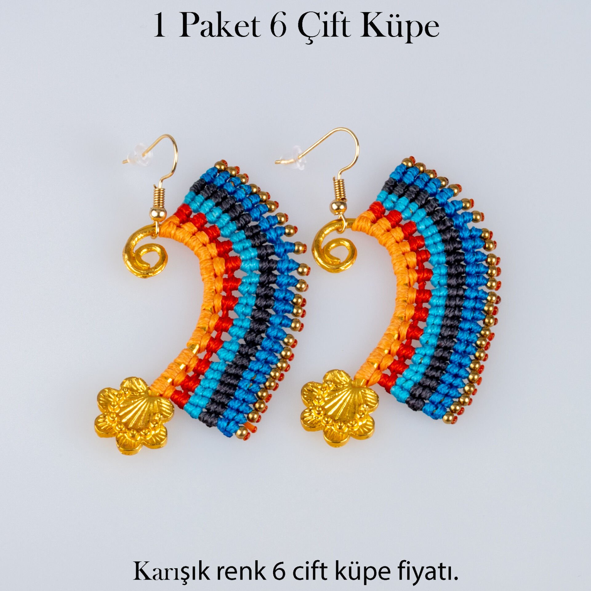 Pirinç Makrome Küpe 1 paket 6 Çift