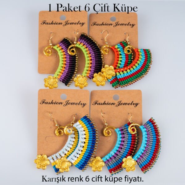 Pirinç Makrome Küpe 1 paket 6 Çift