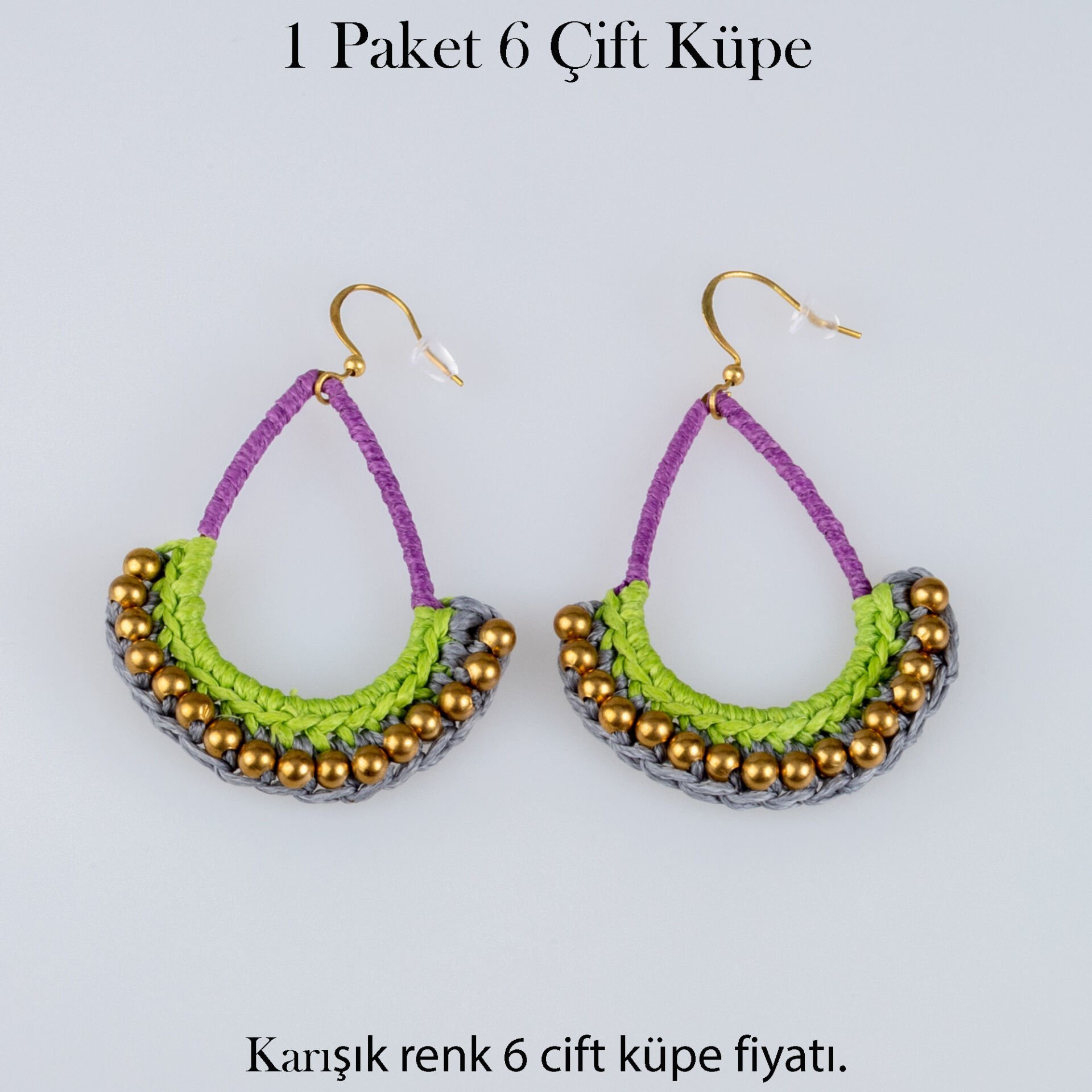 Pirinç Makrome Küpe 1 paket 6 Çift