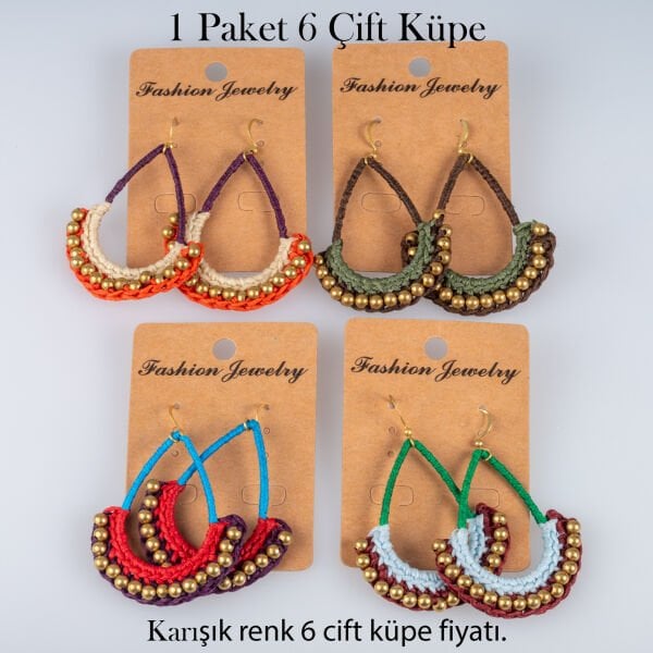 Pirinç Makrome Küpe 1 paket 6 Çift