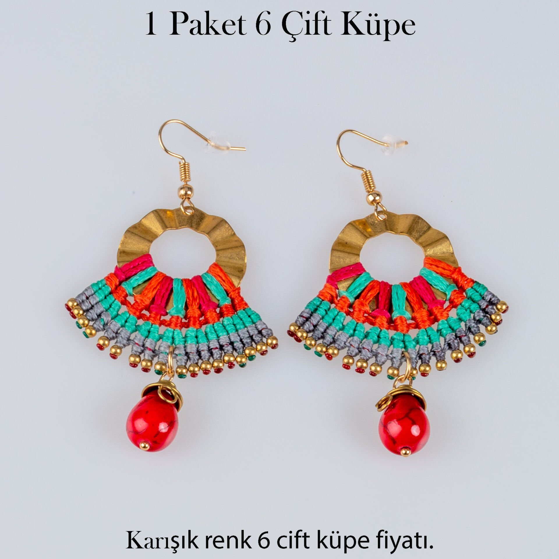 Pirinç Makrome Küpe 1 paket 6 Çift