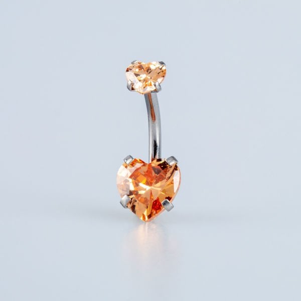 Piercing Göbek  Kalp 2 Taş Boyu Seçeneği 8-10mm