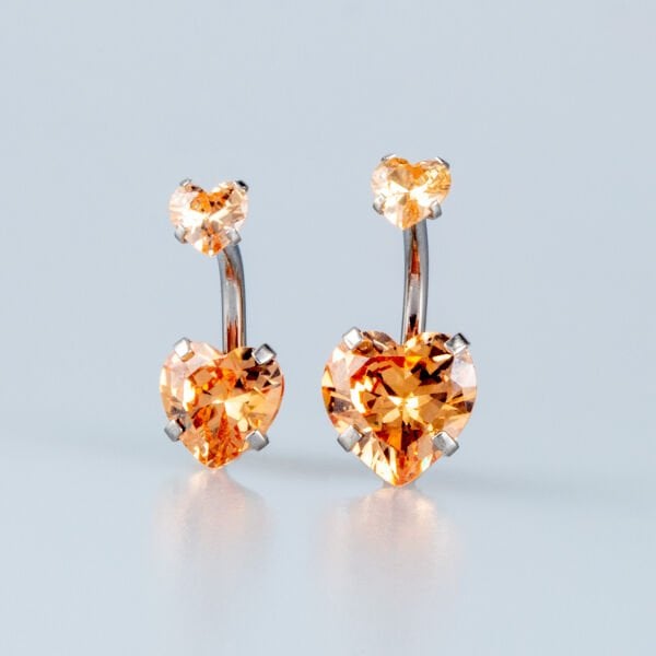Piercing Göbek  Kalp 2 Taş Boyu Seçeneği 8-10mm