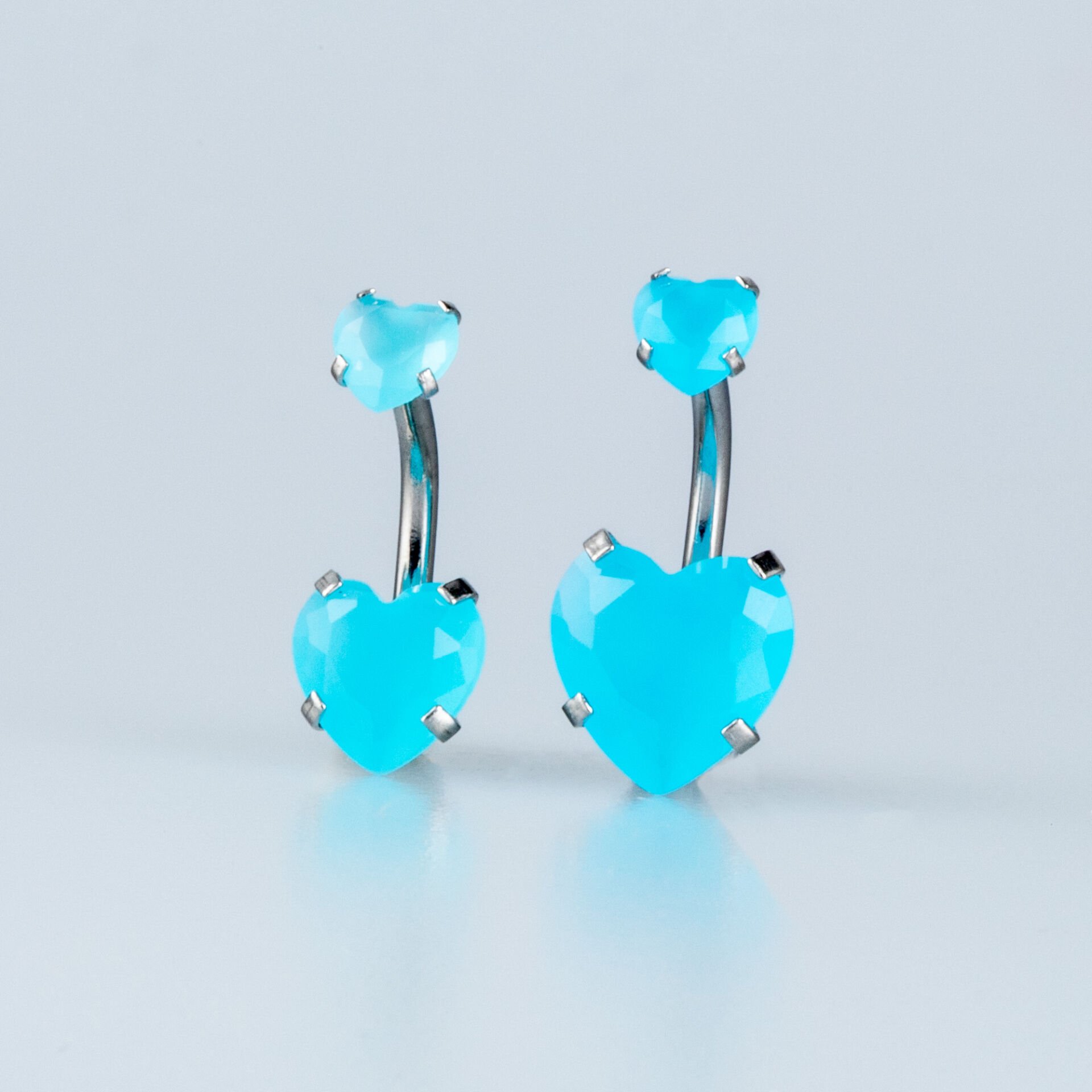 Piercing Göbek  Kalp 2 Taş Boyu Seçeneği 8-10mm
