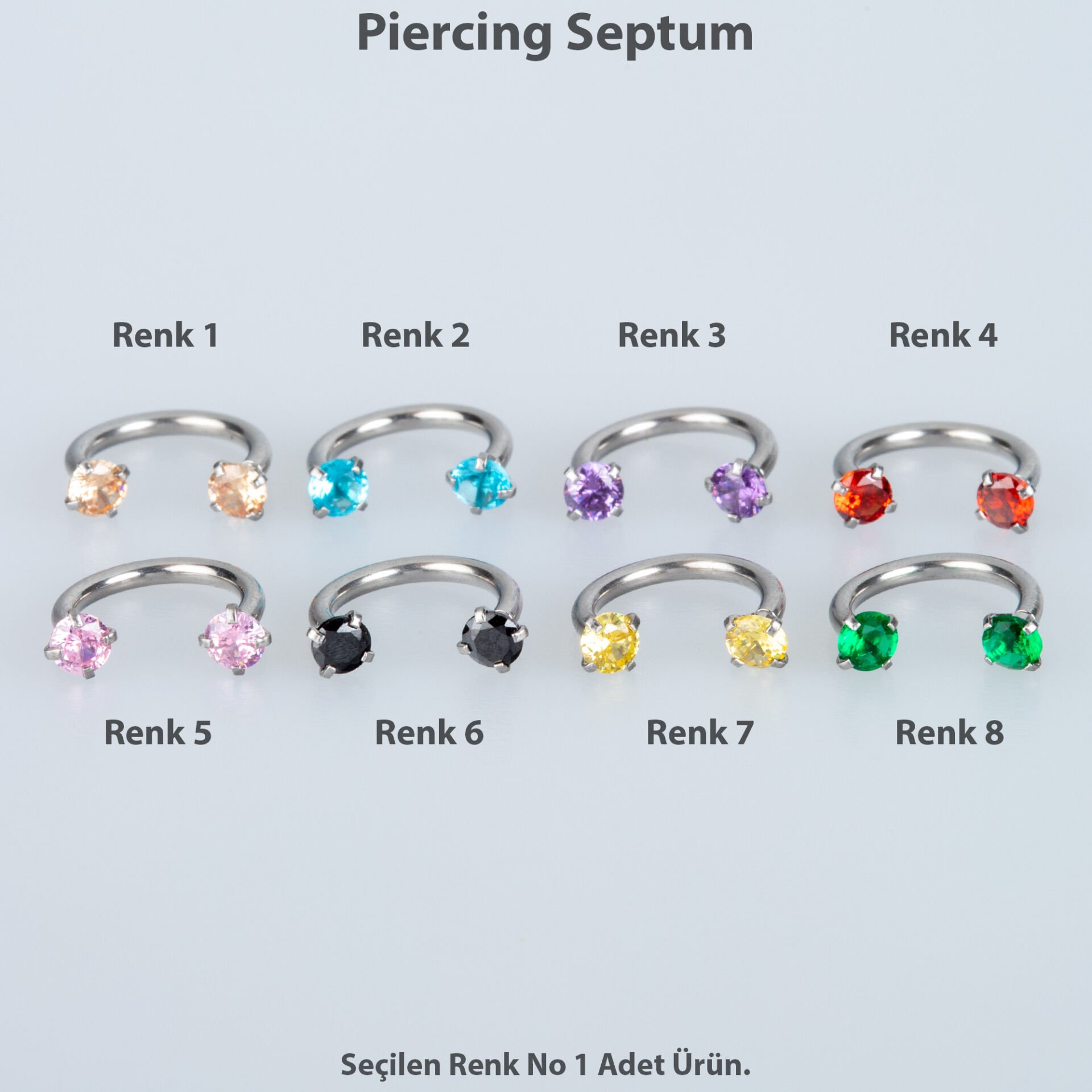 Piercing Septum 8 Color Options 3mm Stone