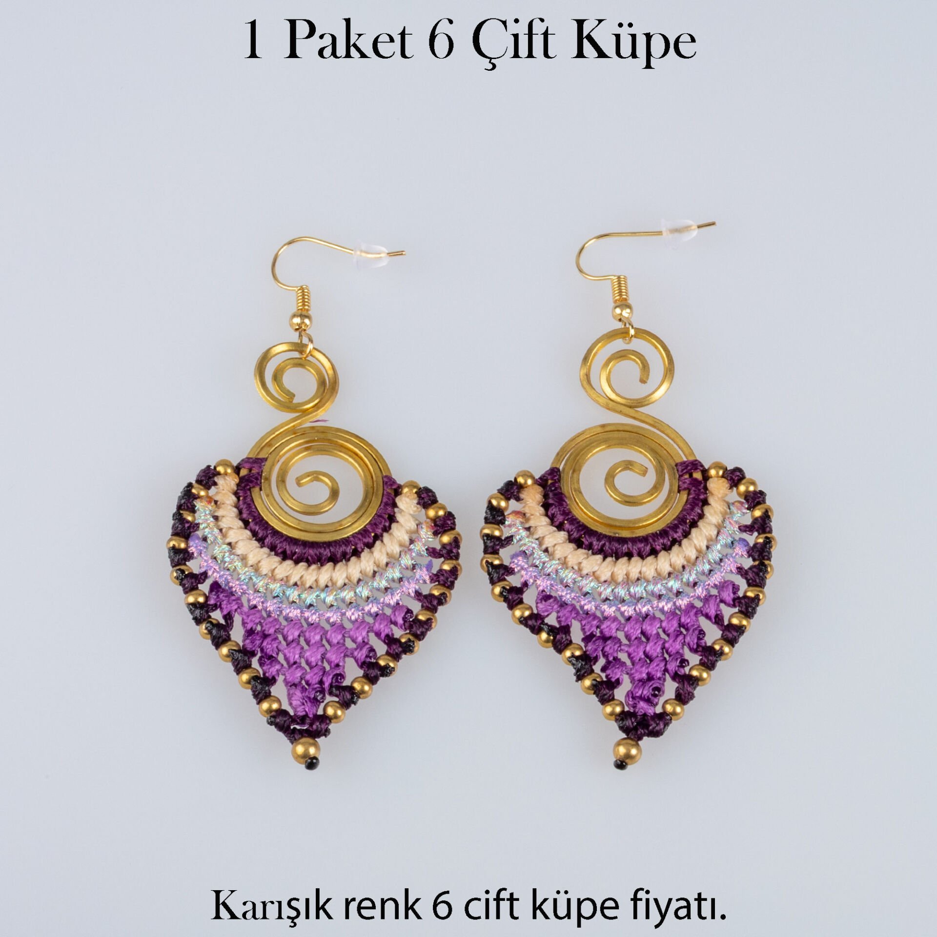 Pirinç Makrome Küpe 1 paket 6 Çift